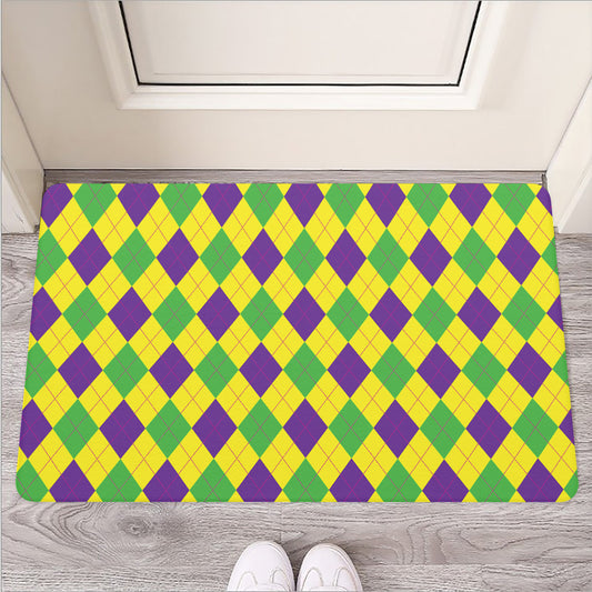 Mardi Gras Fat Tuesday Argyle Print Rubber Doormat