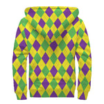 Mardi Gras Fat Tuesday Argyle Print Sherpa Lined Zip Up Hoodie