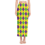 Mardi Gras Fat Tuesday Argyle Print Side Slit Maxi Skirt