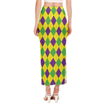Mardi Gras Fat Tuesday Argyle Print Side Slit Maxi Skirt
