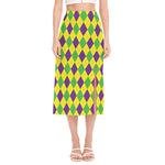 Mardi Gras Fat Tuesday Argyle Print Side Slit Midi Skirt
