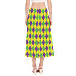Mardi Gras Fat Tuesday Argyle Print Side Slit Midi Skirt
