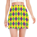 Mardi Gras Fat Tuesday Argyle Print Side Slit Mini Skirt
