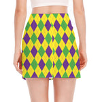 Mardi Gras Fat Tuesday Argyle Print Side Slit Mini Skirt