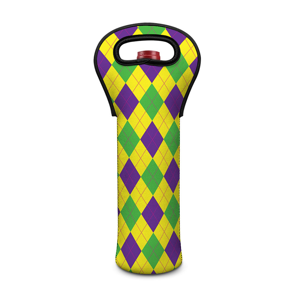 Mardi Gras Fat Tuesday Argyle Print Single Neoprene Wine Tote