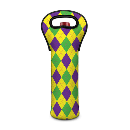 Mardi Gras Fat Tuesday Argyle Print Single Neoprene Wine Tote