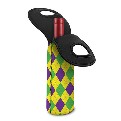 Mardi Gras Fat Tuesday Argyle Print Single Neoprene Wine Tote