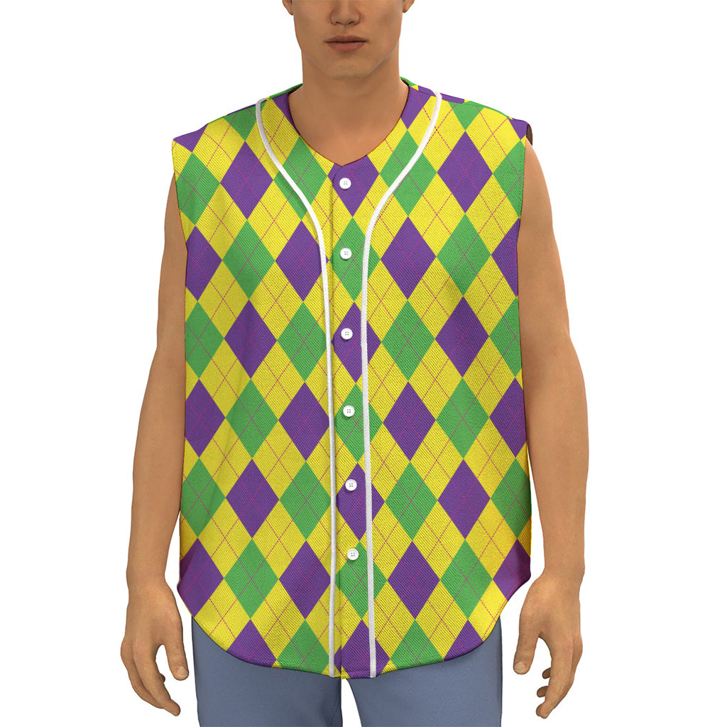 Mardi Gras Fat Tuesday Argyle Print Sleeveless Baseball Jersey