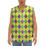 Mardi Gras Fat Tuesday Argyle Print Sleeveless Baseball Jersey