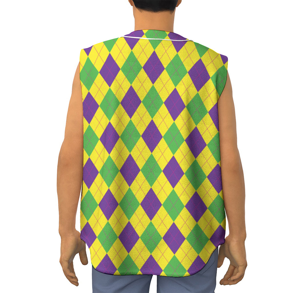 Mardi Gras Fat Tuesday Argyle Print Sleeveless Baseball Jersey