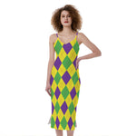 Mardi Gras Fat Tuesday Argyle Print Slim Fit Midi Cami Dress