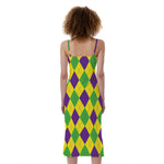 Mardi Gras Fat Tuesday Argyle Print Slim Fit Midi Cami Dress