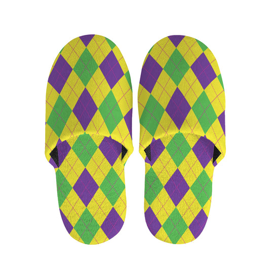 Mardi Gras Fat Tuesday Argyle Print Slippers