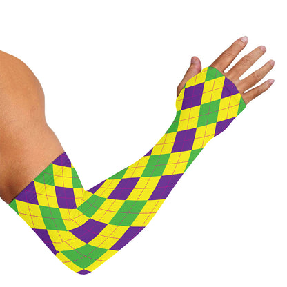Mardi Gras Fat Tuesday Argyle Print Sun Protection Arm Sleeves