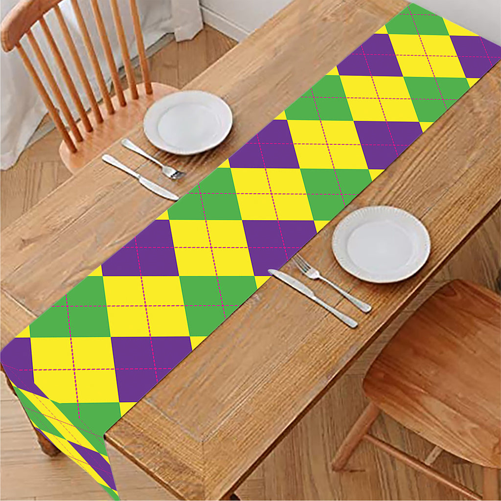 Mardi Gras Fat Tuesday Argyle Print Table Runner