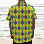Mardi Gras Fat Tuesday Argyle Print Textured Short Sleeve Shirt