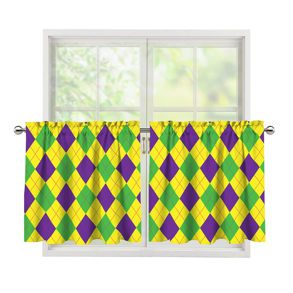 Mardi Gras Fat Tuesday Argyle Print Tier Curtains