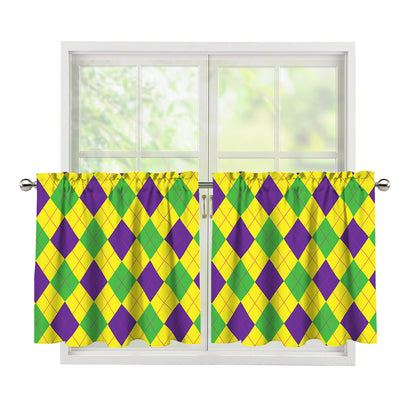 Mardi Gras Fat Tuesday Argyle Print Tier Curtains