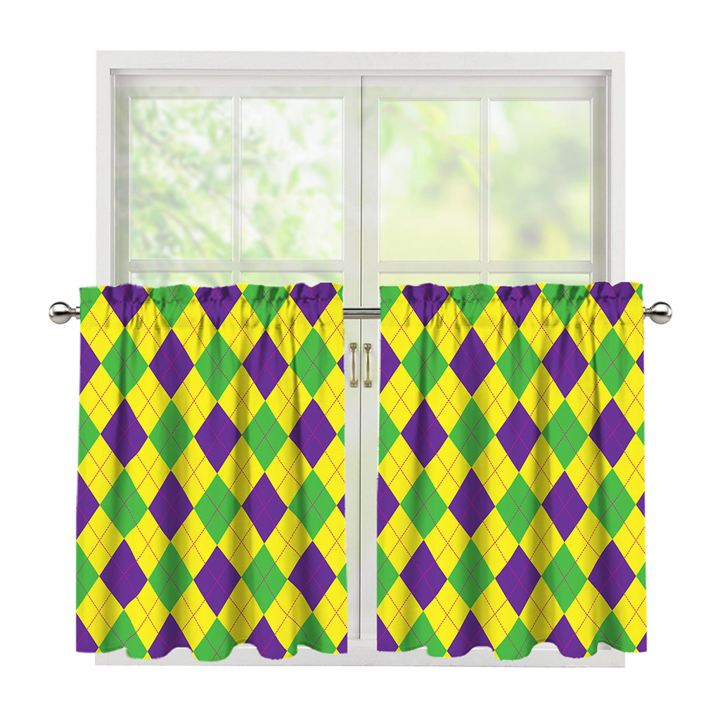 Mardi Gras Fat Tuesday Argyle Print Tier Curtains