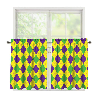 Mardi Gras Fat Tuesday Argyle Print Tier Curtains