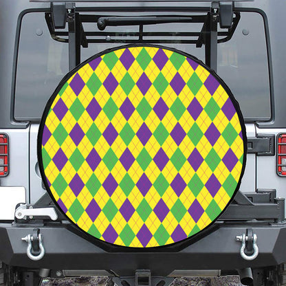 Mardi Gras Fat Tuesday Argyle Print Tire Cover