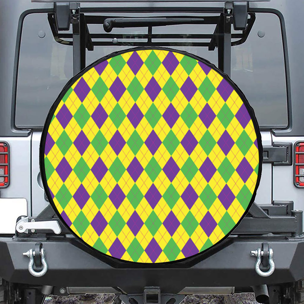 Mardi Gras Fat Tuesday Argyle Print Tire Cover