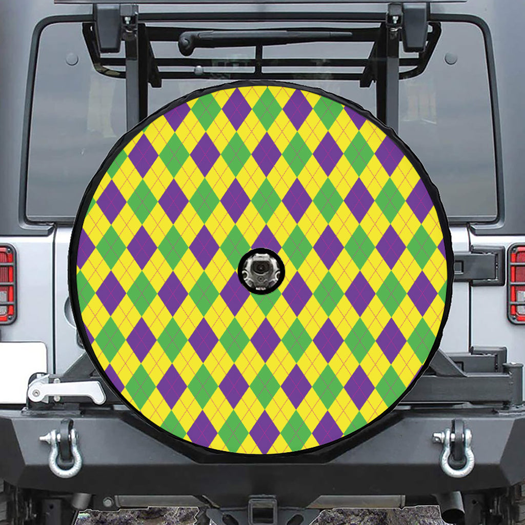 Mardi Gras Fat Tuesday Argyle Print Tire Cover With Camera Hole