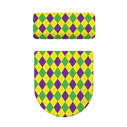 Mardi Gras Fat Tuesday Argyle Print Toilet Lid And Tank Cover Set