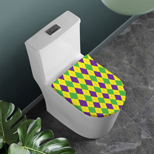 Mardi Gras Fat Tuesday Argyle Print Toilet Lid Cover