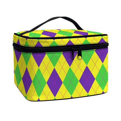 Mardi Gras Fat Tuesday Argyle Print Travel Makeup Bag