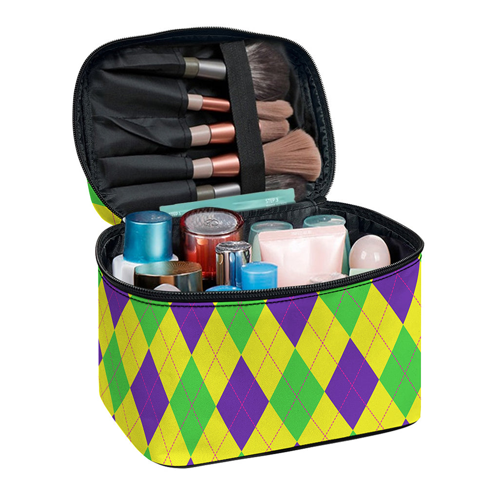 Mardi Gras Fat Tuesday Argyle Print Travel Makeup Bag
