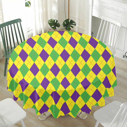 Mardi Gras Fat Tuesday Argyle Print Waterproof Round Tablecloth
