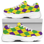 Mardi Gras Fat Tuesday Argyle Print White Chunky Shoes