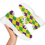 Mardi Gras Fat Tuesday Argyle Print White Chunky Shoes