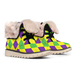 Mardi Gras Fat Tuesday Argyle Print Winter Boots