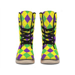 Mardi Gras Fat Tuesday Argyle Print Winter Boots