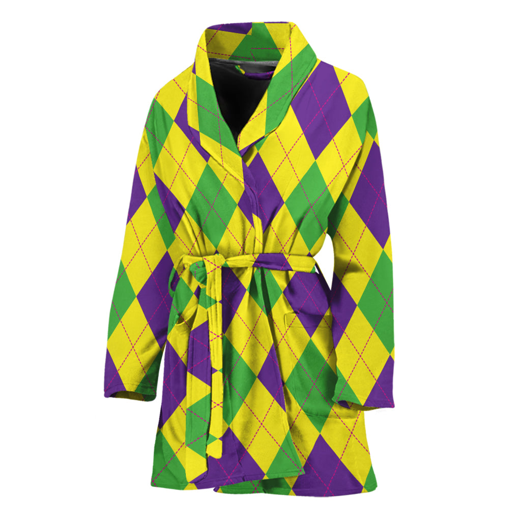 Mardi Gras Fat Tuesday Argyle Print Women's Bathrobe