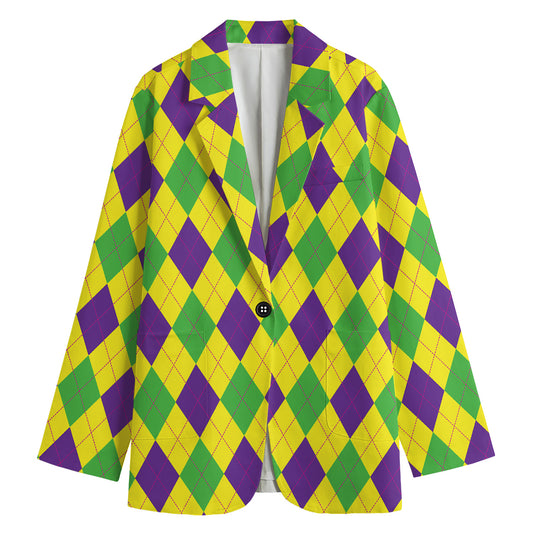 Mardi Gras Fat Tuesday Argyle Print Women's Blazer