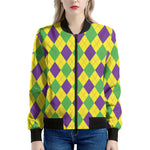 Mardi Gras Fat Tuesday Argyle Print Women's Bomber Jacket