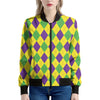 Mardi Gras Fat Tuesday Argyle Print Women's Bomber Jacket