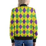 Mardi Gras Fat Tuesday Argyle Print Women's Bomber Jacket