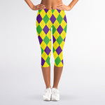 Mardi Gras Fat Tuesday Argyle Print Women's Capri Leggings