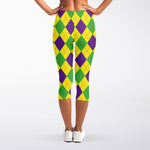 Mardi Gras Fat Tuesday Argyle Print Women's Capri Leggings
