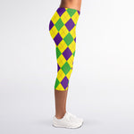 Mardi Gras Fat Tuesday Argyle Print Women's Capri Leggings