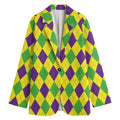 Mardi Gras Fat Tuesday Argyle Print Women's Cotton Blazer