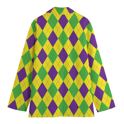 Mardi Gras Fat Tuesday Argyle Print Women's Cotton Blazer