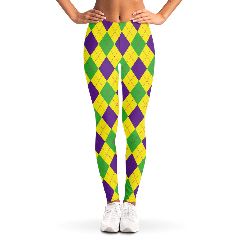 Mardi Gras Fat Tuesday Argyle Print Women's Leggings