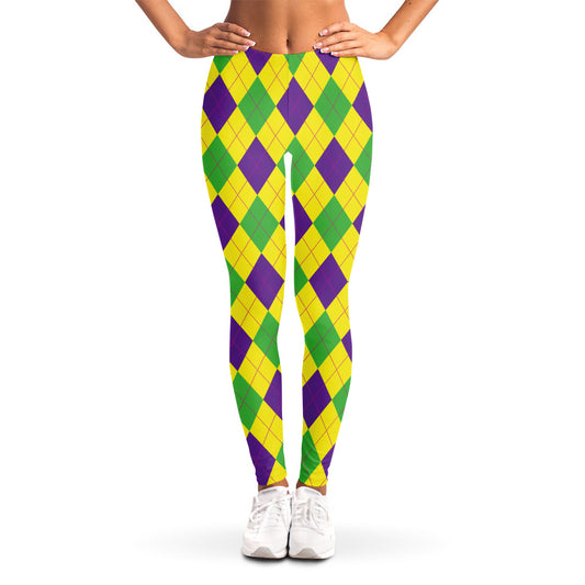 Mardi Gras Fat Tuesday Argyle Print Women's Leggings