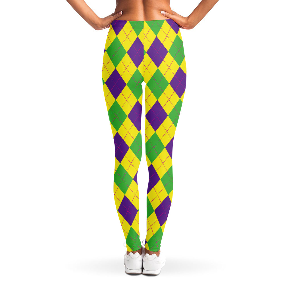 Mardi Gras Fat Tuesday Argyle Print Women's Leggings