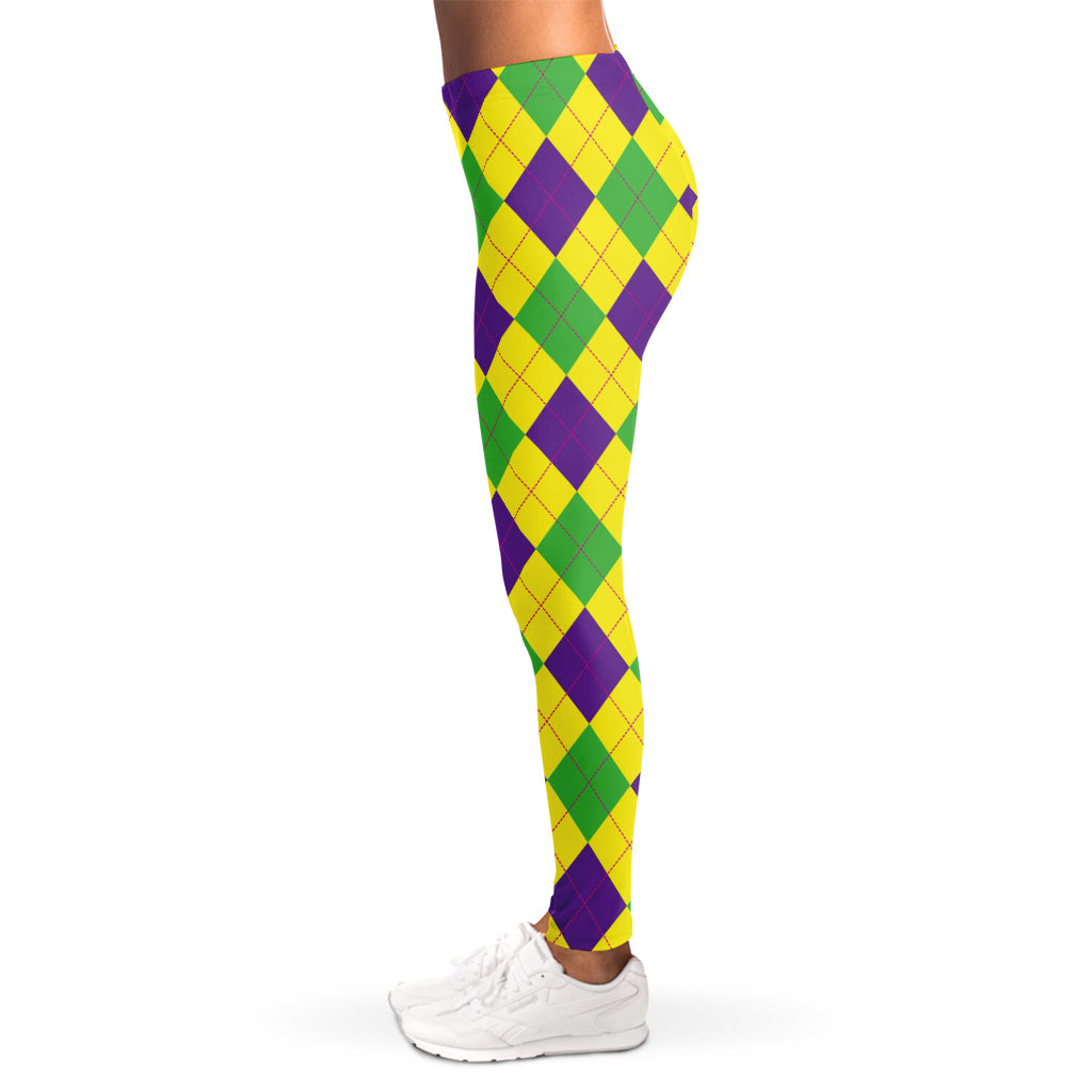 Mardi Gras Fat Tuesday Argyle Print Women's Leggings
